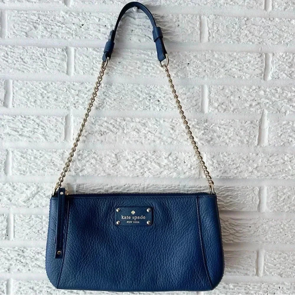 NWOT! Kate Spade Byrd Wellesley Blue Byrd Leather Shoulder Bag Gold Chain